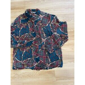 Tan Jay Button up Long sleeve Green and Red Vintage Size 12